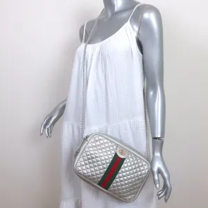 Gucci Trapuntata Small Camera Bag Silver Metallic Quilted Leather Crossbody