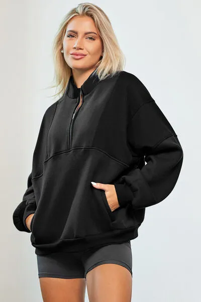 Half Zip Dropped Shoulder Sweatshirt