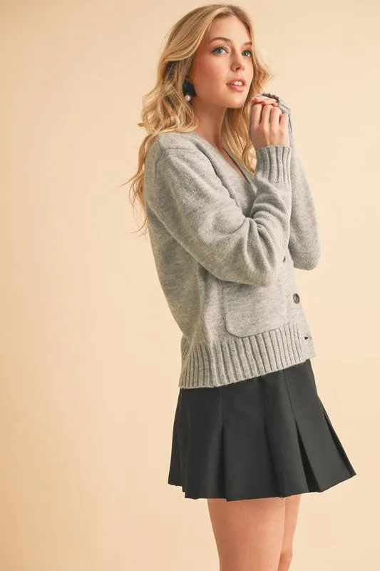 Hazel Blues® |  Aemi   Co Ribbed Hem Button Down V-Neck Cardigan