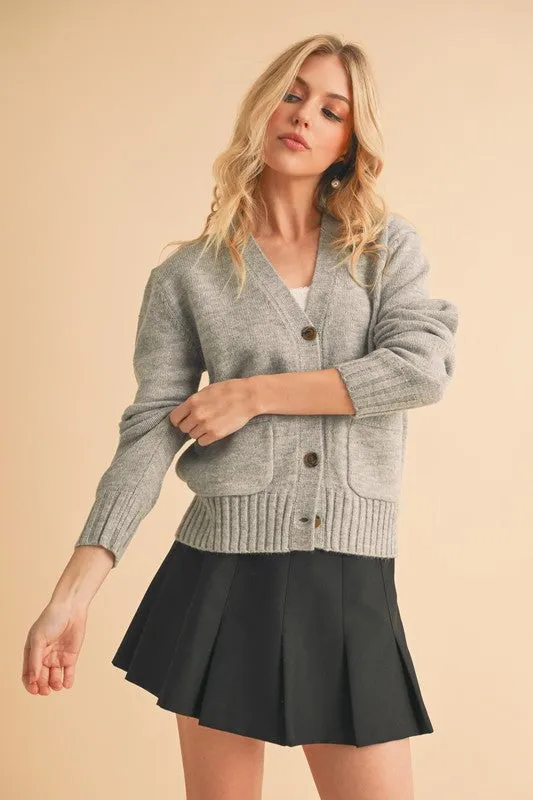 Hazel Blues® |  Aemi   Co Ribbed Hem Button Down V-Neck Cardigan
