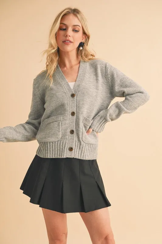Hazel Blues® |  Aemi   Co Ribbed Hem Button Down V-Neck Cardigan