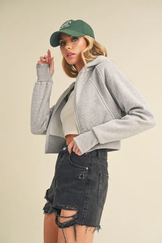 Hazel Blues® |  Aemi   Co Zip Up Raglan Sleeve Cropped Hoodie