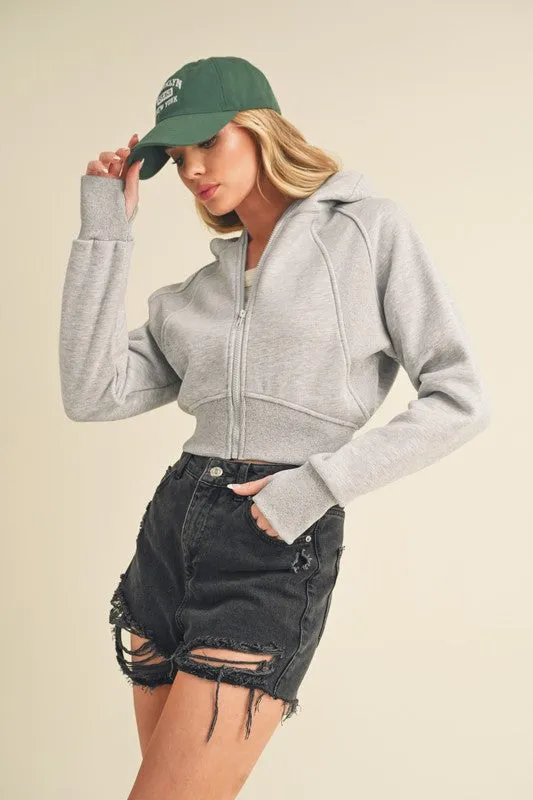 Hazel Blues® |  Aemi   Co Zip Up Raglan Sleeve Cropped Hoodie