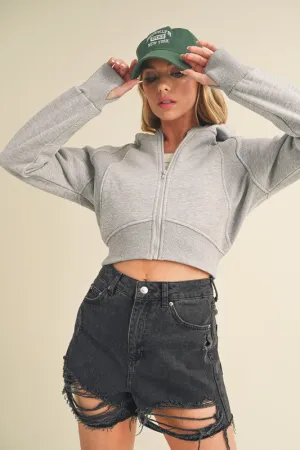 Hazel Blues® |  Aemi   Co Zip Up Raglan Sleeve Cropped Hoodie