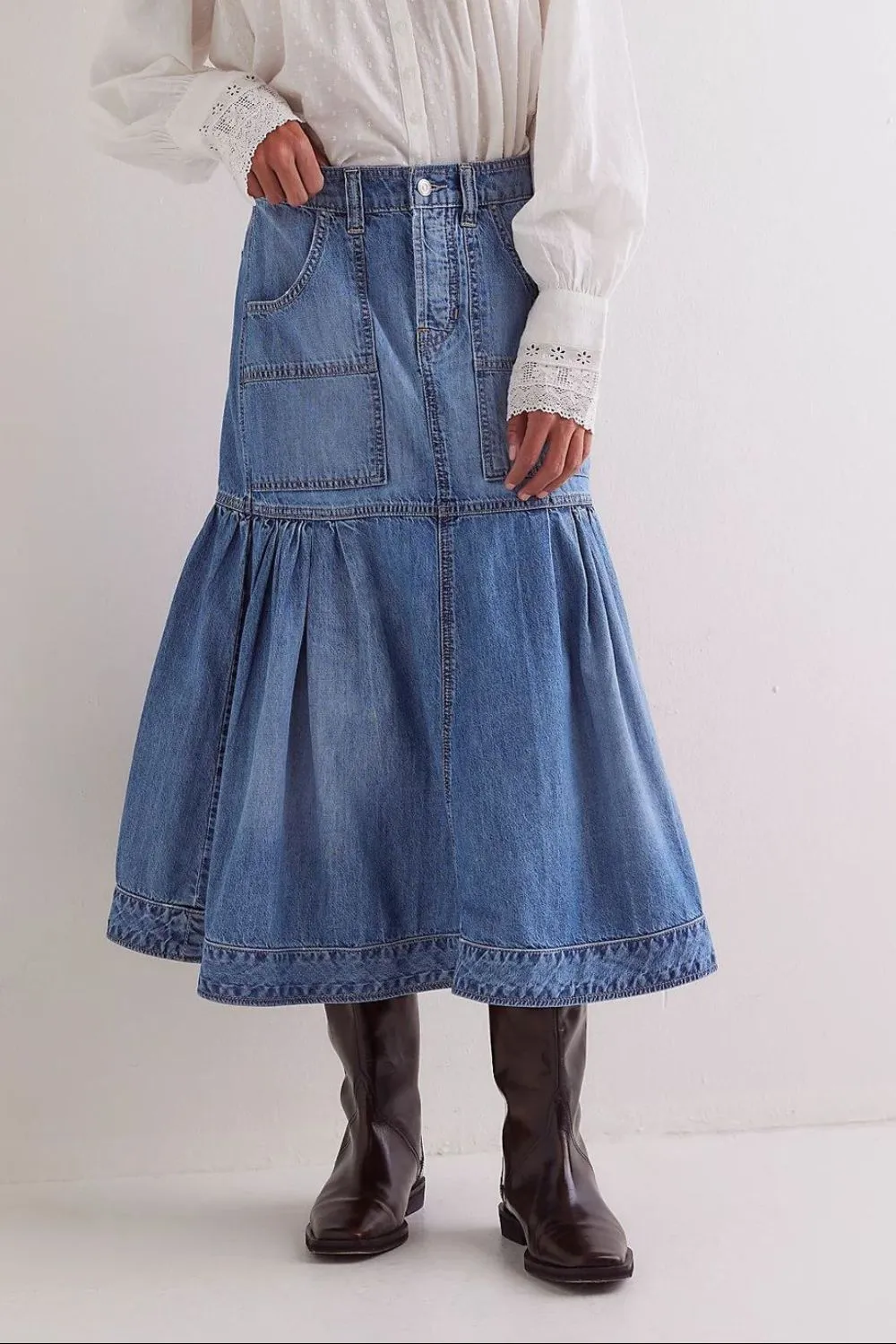 Hazel Blues® |  Midi Denim Skirt with Pockets