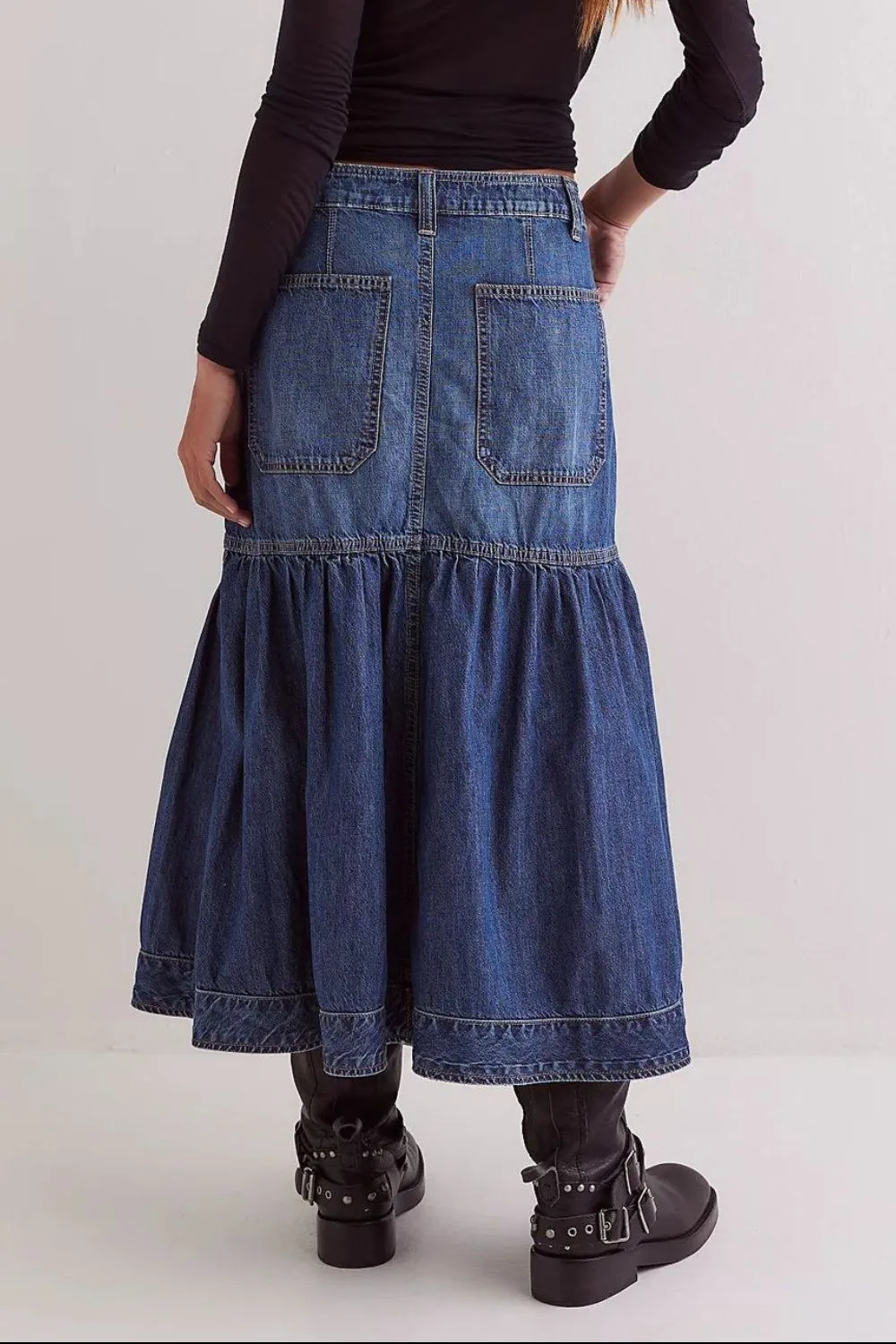 Hazel Blues® |  Midi Denim Skirt with Pockets