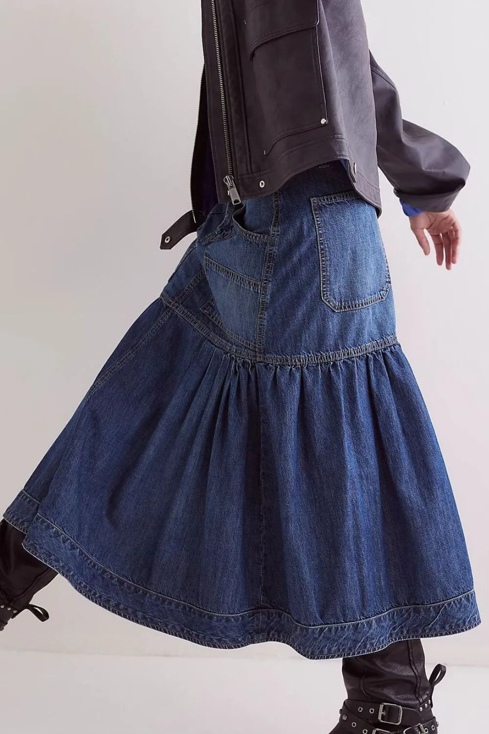 Hazel Blues® |  Midi Denim Skirt with Pockets