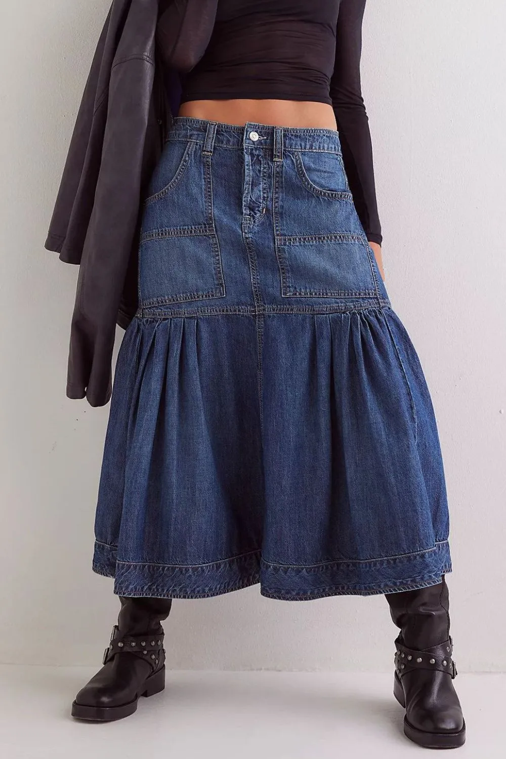 Hazel Blues® |  Midi Denim Skirt with Pockets