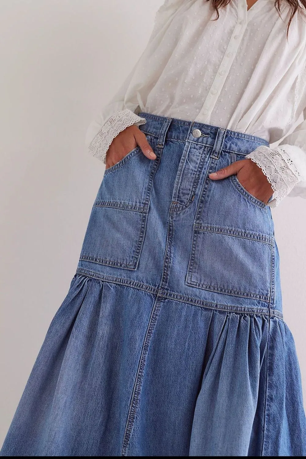 Hazel Blues® |  Midi Denim Skirt with Pockets