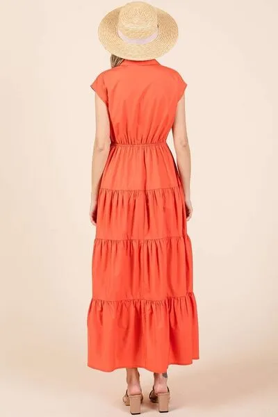 Hazel Blues® |  Mittoshop Button Up Collared Tiered Maxi Shirt Dress