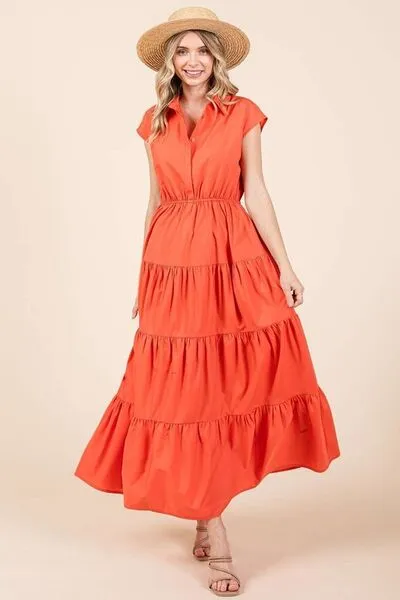 Hazel Blues® |  Mittoshop Button Up Collared Tiered Maxi Shirt Dress