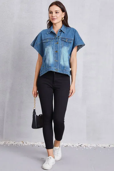 Hazel Blues® |  Pocketed Button Up Short Sleeve Denim Top