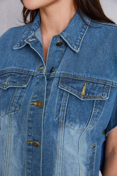 Hazel Blues® |  Pocketed Button Up Short Sleeve Denim Top