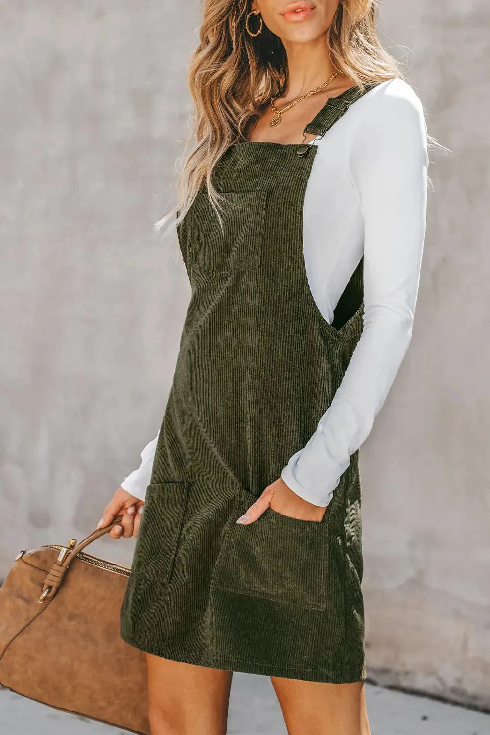 Hazel Blues® |  Pocketed Square Neck Wide Strap Overall Dress