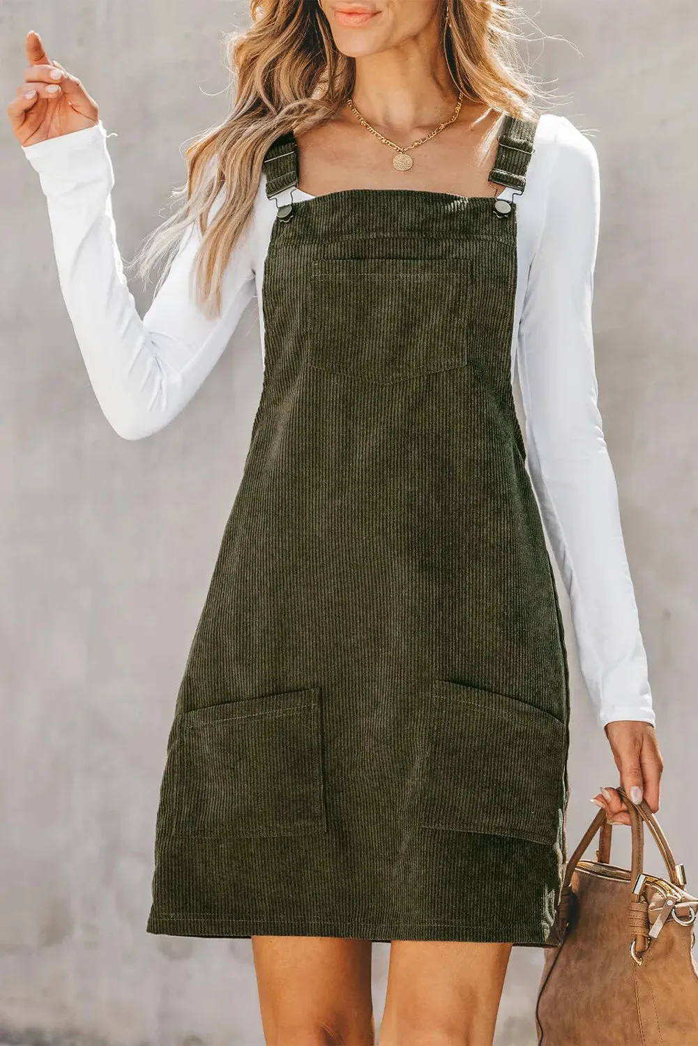 Hazel Blues® |  Pocketed Square Neck Wide Strap Overall Dress