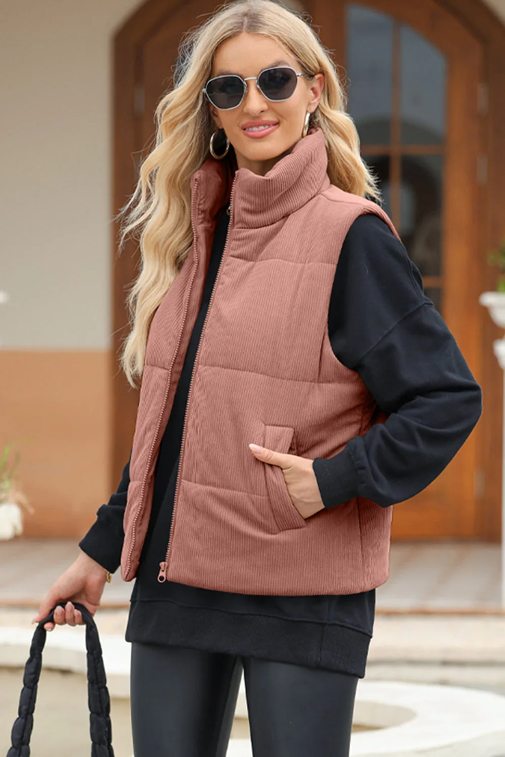 Hazel Blues® |  Pocketed Zip Up Turtleneck Vest Coat