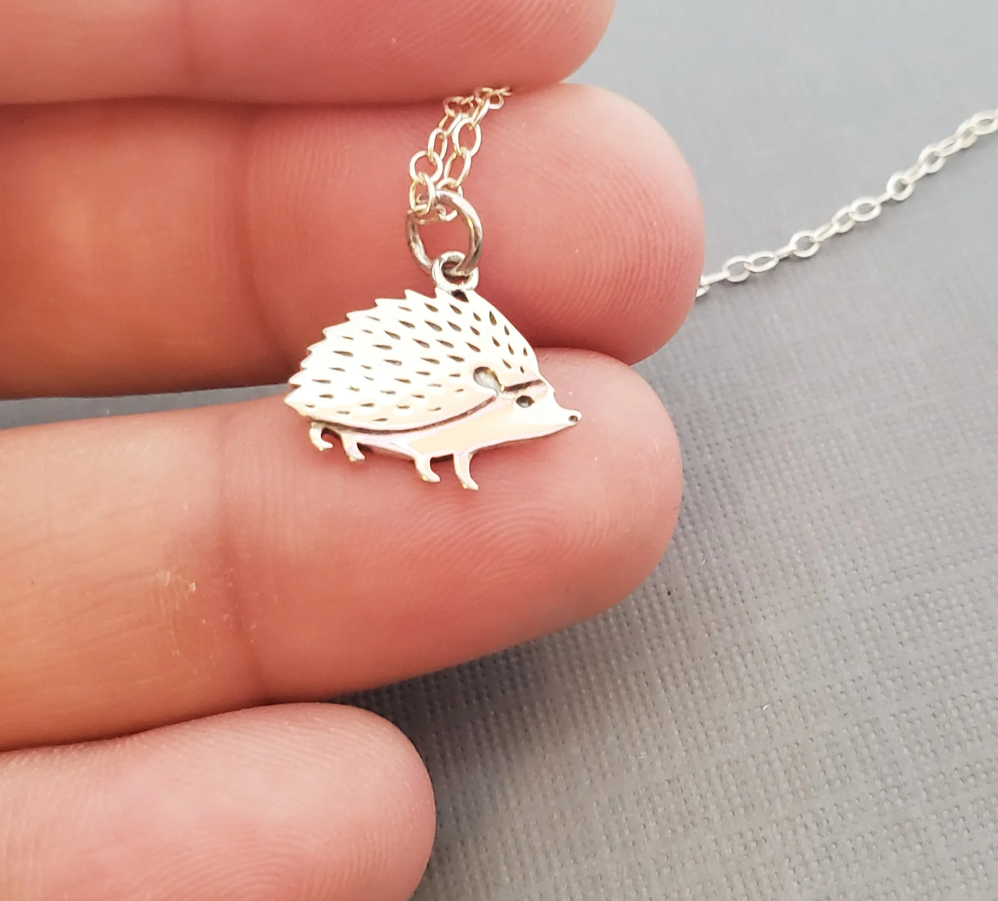 Hedgehog Charm Sterling Silver Necklace