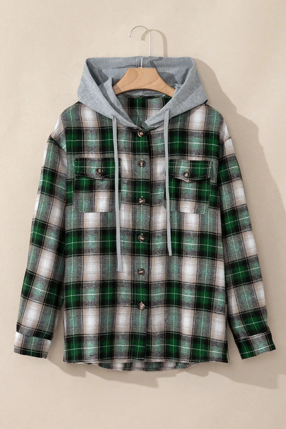 Heidi Drawstring Pocketed Plaid Hooded Jacket