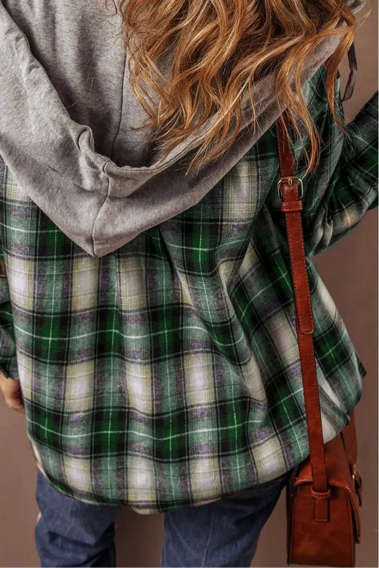 Heidi Drawstring Pocketed Plaid Hooded Jacket