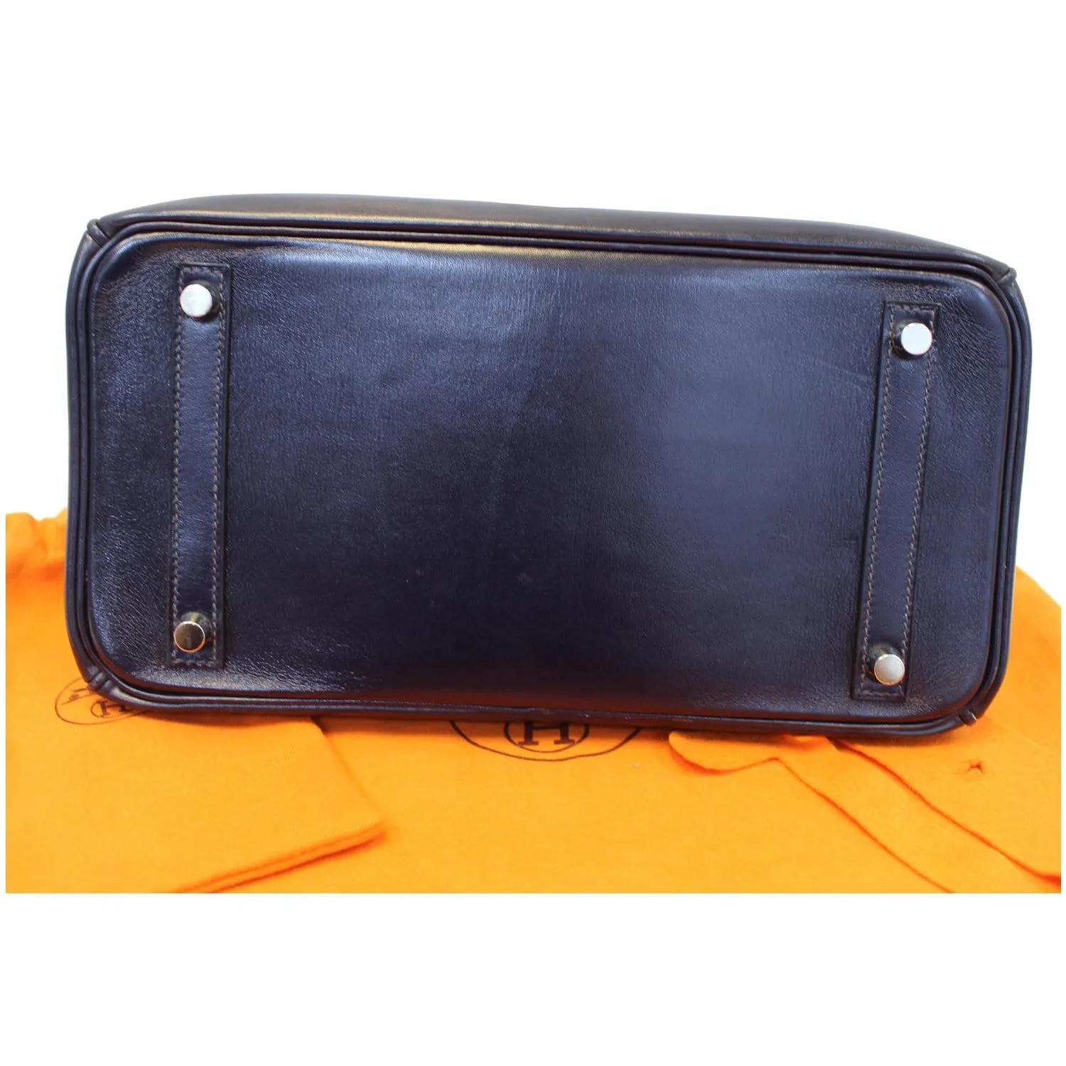 HERMES Birkin 30cm Smooth Calf Leather Silver Hardware Bag Navy Blue