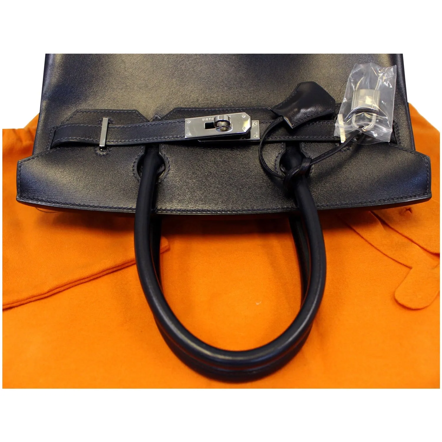 HERMES Birkin 30cm Smooth Calf Leather Silver Hardware Bag Navy Blue