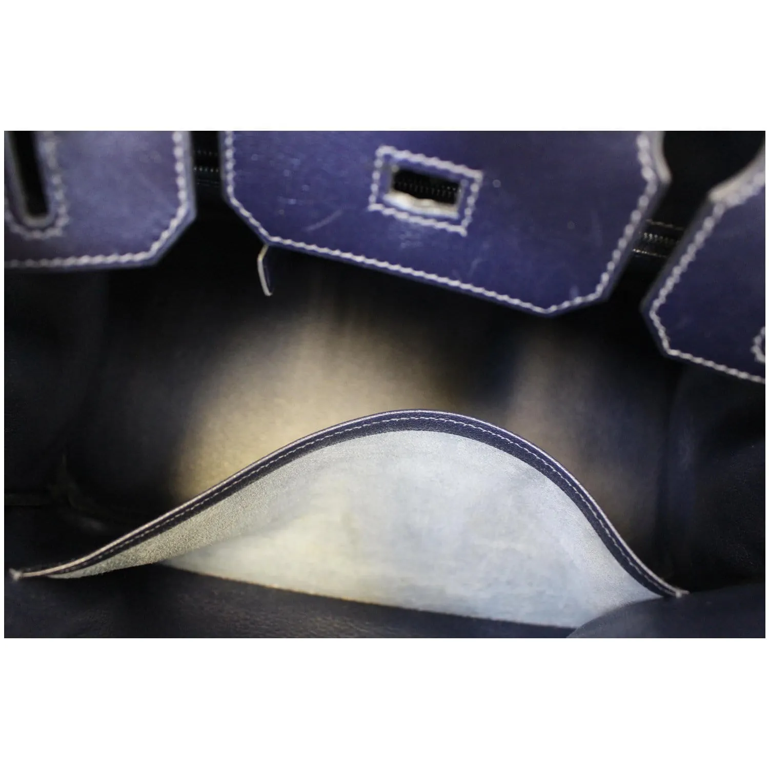 HERMES Birkin 30cm Smooth Calf Leather Silver Hardware Bag Navy Blue