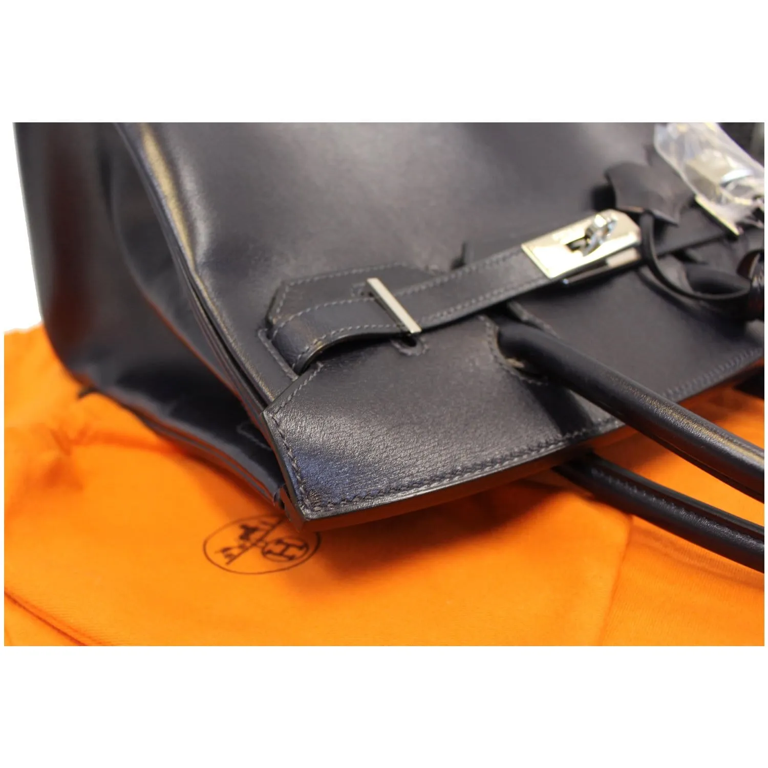 HERMES Birkin 30cm Smooth Calf Leather Silver Hardware Bag Navy Blue
