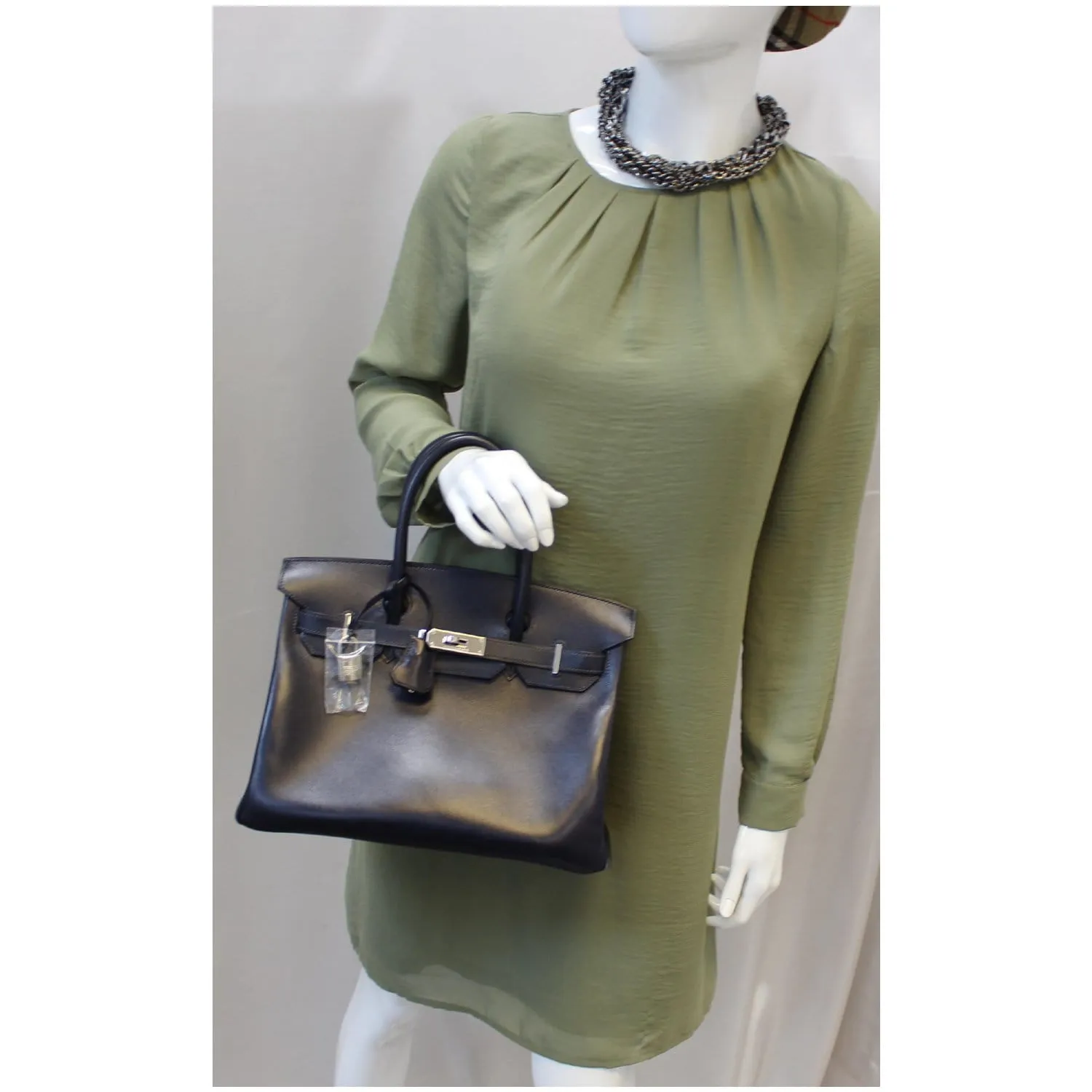 HERMES Birkin 30cm Smooth Calf Leather Silver Hardware Bag Navy Blue