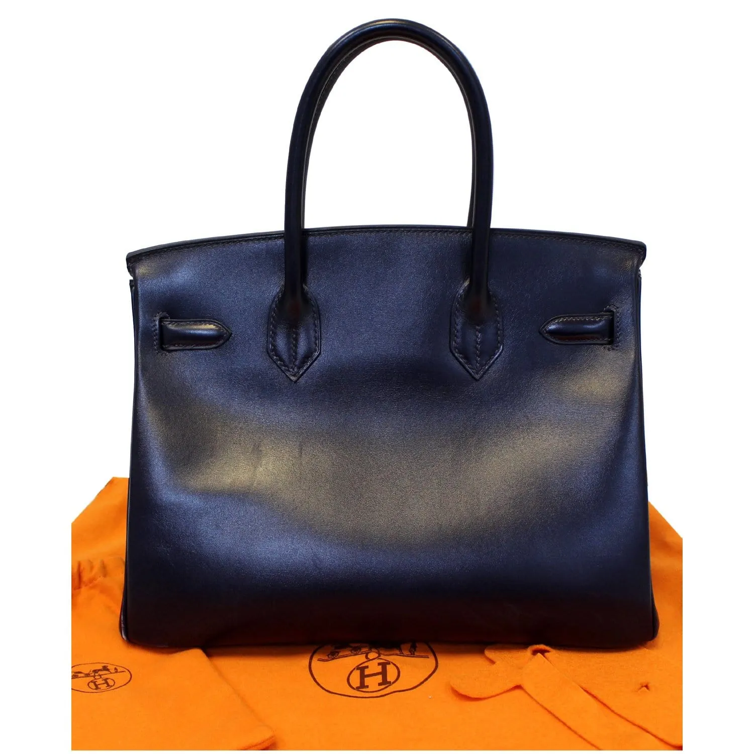 HERMES Birkin 30cm Smooth Calf Leather Silver Hardware Bag Navy Blue