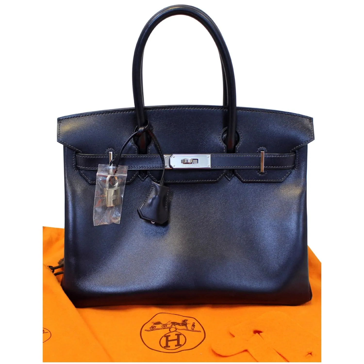 HERMES Birkin 30cm Smooth Calf Leather Silver Hardware Bag Navy Blue