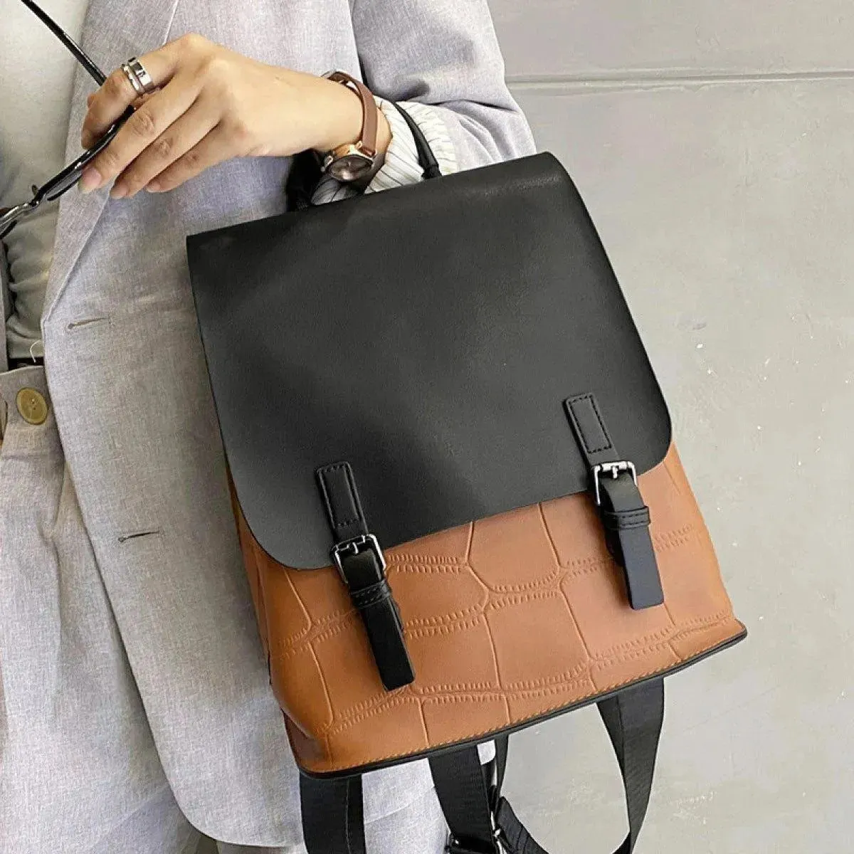 High-Capacity Cover Type Crocodile Patchwork Backpack
