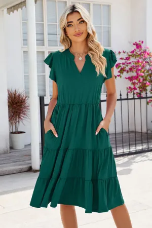 Hilaria Ruched Notched Cap Sleeve Dress