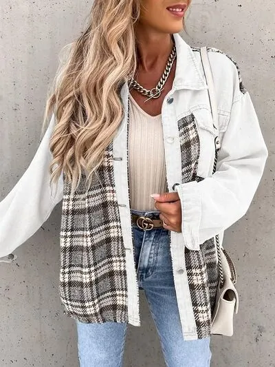 Hollie Plaid Button Up Dropped Shoulder Jacket