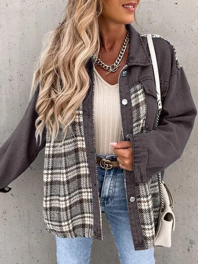 Hollie Plaid Button Up Dropped Shoulder Jacket
