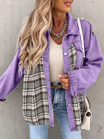 Hollie Plaid Button Up Dropped Shoulder Jacket