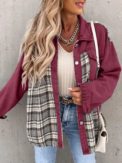 Hollie Plaid Button Up Dropped Shoulder Jacket