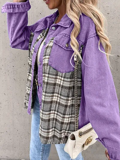 Hollie Plaid Button Up Dropped Shoulder Jacket