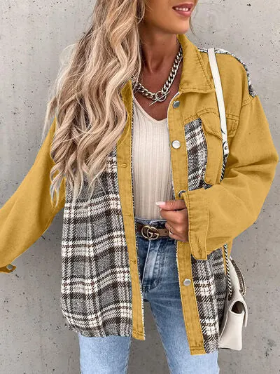 Hollie Plaid Button Up Dropped Shoulder Jacket