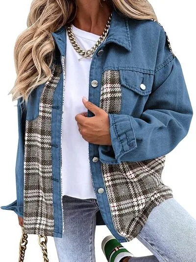 Hollie Plaid Button Up Dropped Shoulder Jacket
