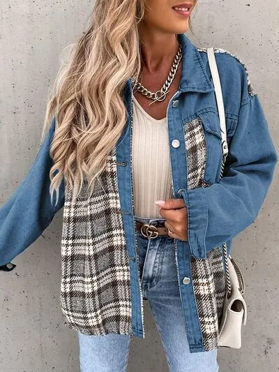 Hollie Plaid Button Up Dropped Shoulder Jacket