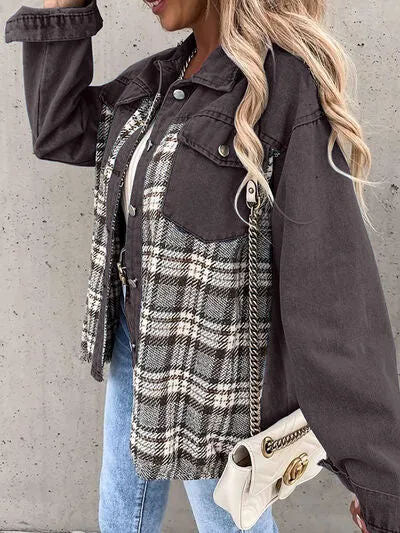 Hollie Plaid Button Up Dropped Shoulder Jacket