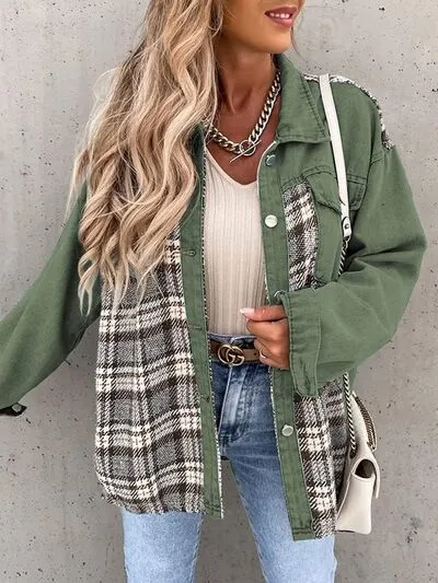 Hollie Plaid Button Up Dropped Shoulder Jacket