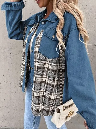 Hollie Plaid Button Up Dropped Shoulder Jacket