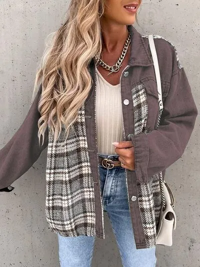 Hollie Plaid Button Up Dropped Shoulder Jacket