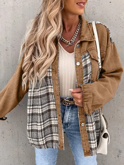 Hollie Plaid Button Up Dropped Shoulder Jacket