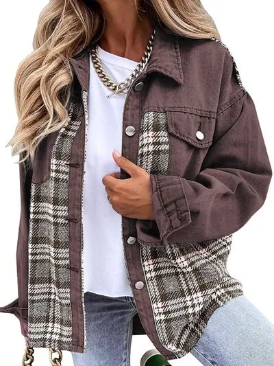 Hollie Plaid Button Up Dropped Shoulder Jacket