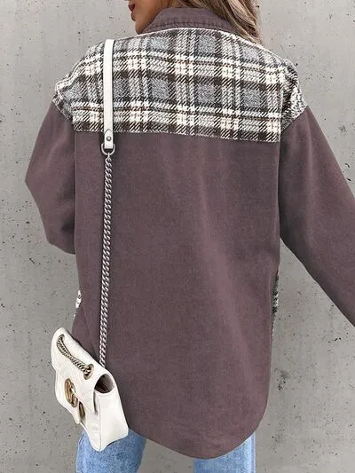 Hollie Plaid Button Up Dropped Shoulder Jacket