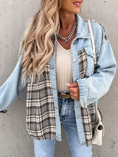 Hollie Plaid Button Up Dropped Shoulder Jacket