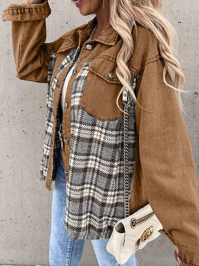 Hollie Plaid Button Up Dropped Shoulder Jacket