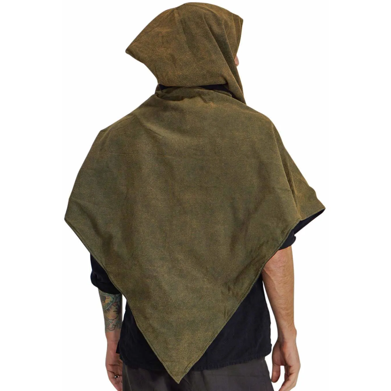 'Hooded Cowl'  Medieval Half Cloak - Stone Green/Black